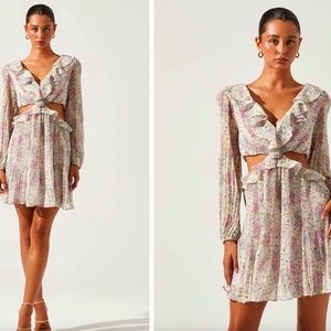 MARCY FLORAL PLEATED CUTOUT MINI DRESS-XS-NWT